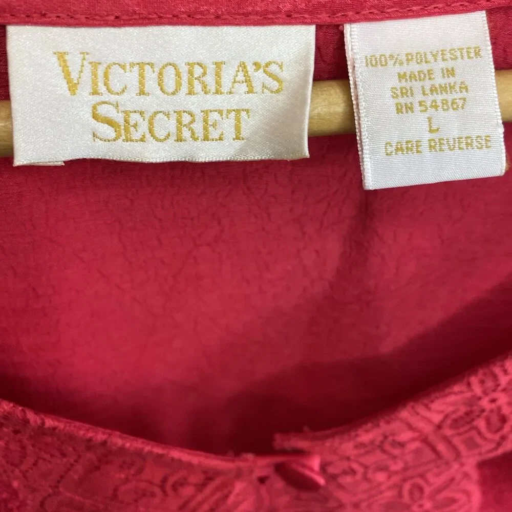 Vintage Victoria’s Secret Gold Label Red Pajama Set L/S Satin Pants Sz Large